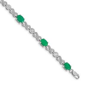 Kazi Luxury 14k White Gold Diamond and Emerald Infinity Bracelet
